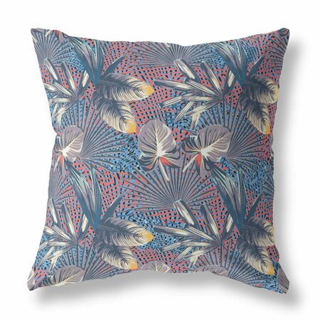 PALACEDESIGNS 18 in. Tropical Indoor & Outdoor Throw Pillow Gray Indigo & Red PA3104335